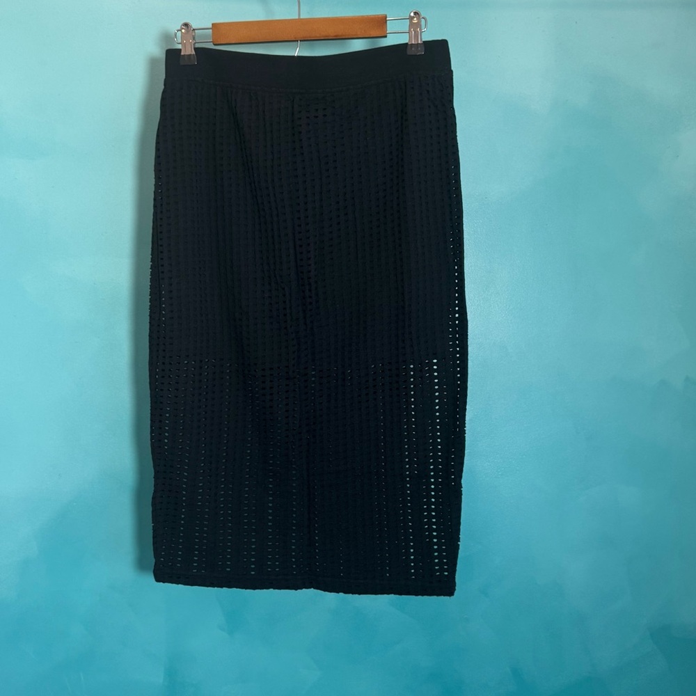 Fabletics Black Eyelet Knit Midi Pencil Skirt